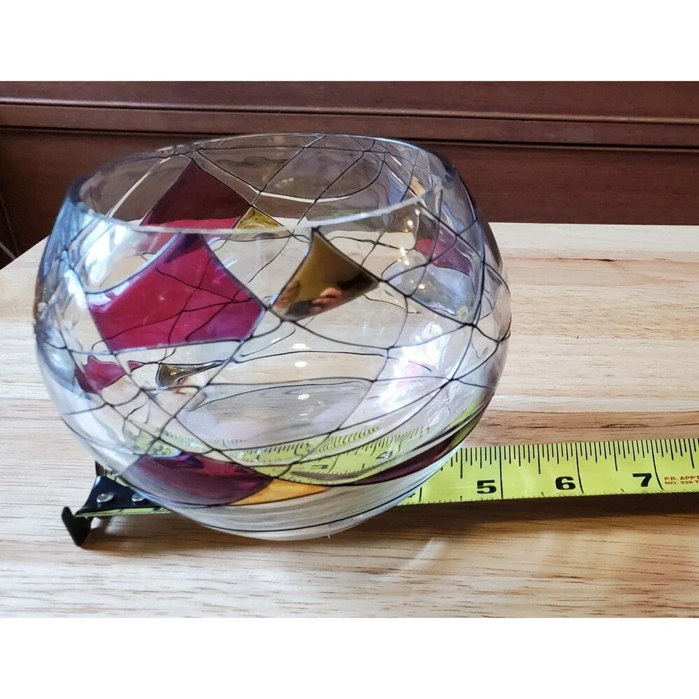 Partylite Calypso Candle Holder Mosaic Stained Glass Look Votive 4" Vtg Red Gold - Picture 13 of 13